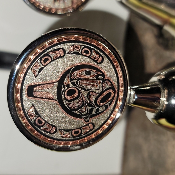 Set of 3 Silver Coloured and Copper Bells with BC First Nations Artwork - Picture 11 of 14
